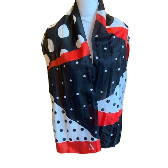 Avon VNTG 1992 Contrast Scarf Red White Blue Geometric Patterns PolkaDot 12”x62” - Picture 2 of 10